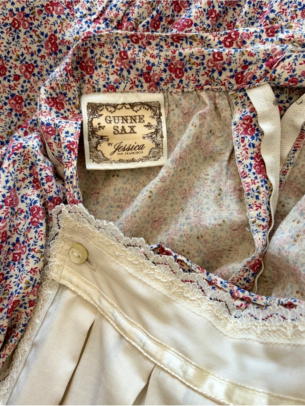 Vintage Gunne Sax Jessica McClintock Prairie Floral Skirt With Detachable Apron - Picture 7 of 11
